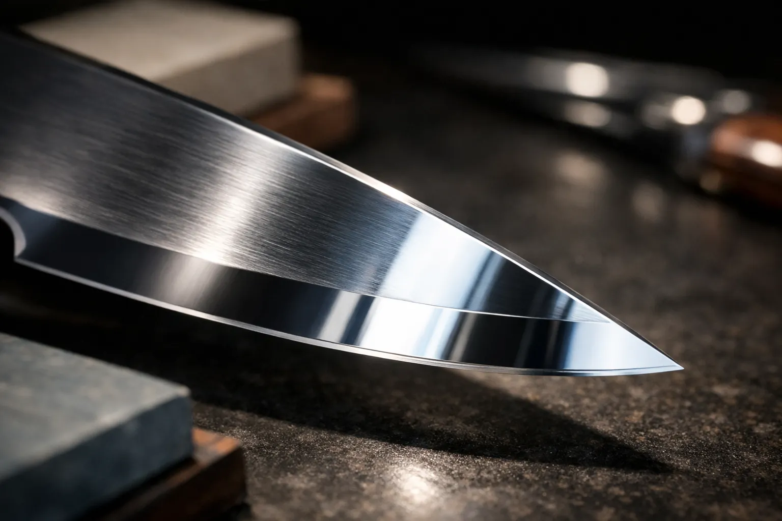 A mirror-polished knife bevel